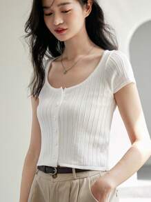 DAZY 正面紐帶羅紋針織開襟衫 - 米色 - 查看 7