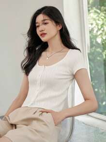 DAZY 正面紐帶羅紋針織開襟衫 - 米色 - 查看 8