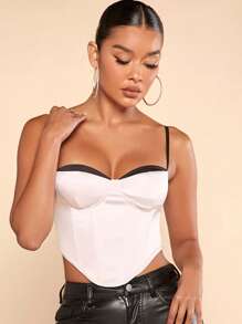 SHEIN BAE 拼接邊不對稱下擺吊帶上衣 - 米色 - 查看 3