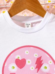 小女童卡通圖案T恤和短褲和帽 - 彩色 - 查看 3