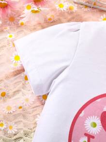 小女童卡通圖案T恤和短褲和帽 - 彩色 - 查看 4