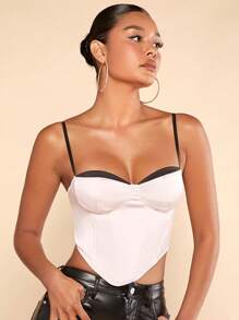 SHEIN BAE 拼接邊不對稱下擺吊帶上衣 - 米色 - 查看 6