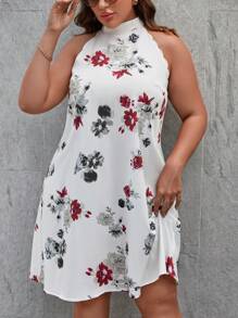 SHEIN LUNE 大碼印花繞頸連衣裙 - 彩色 - 查看 1