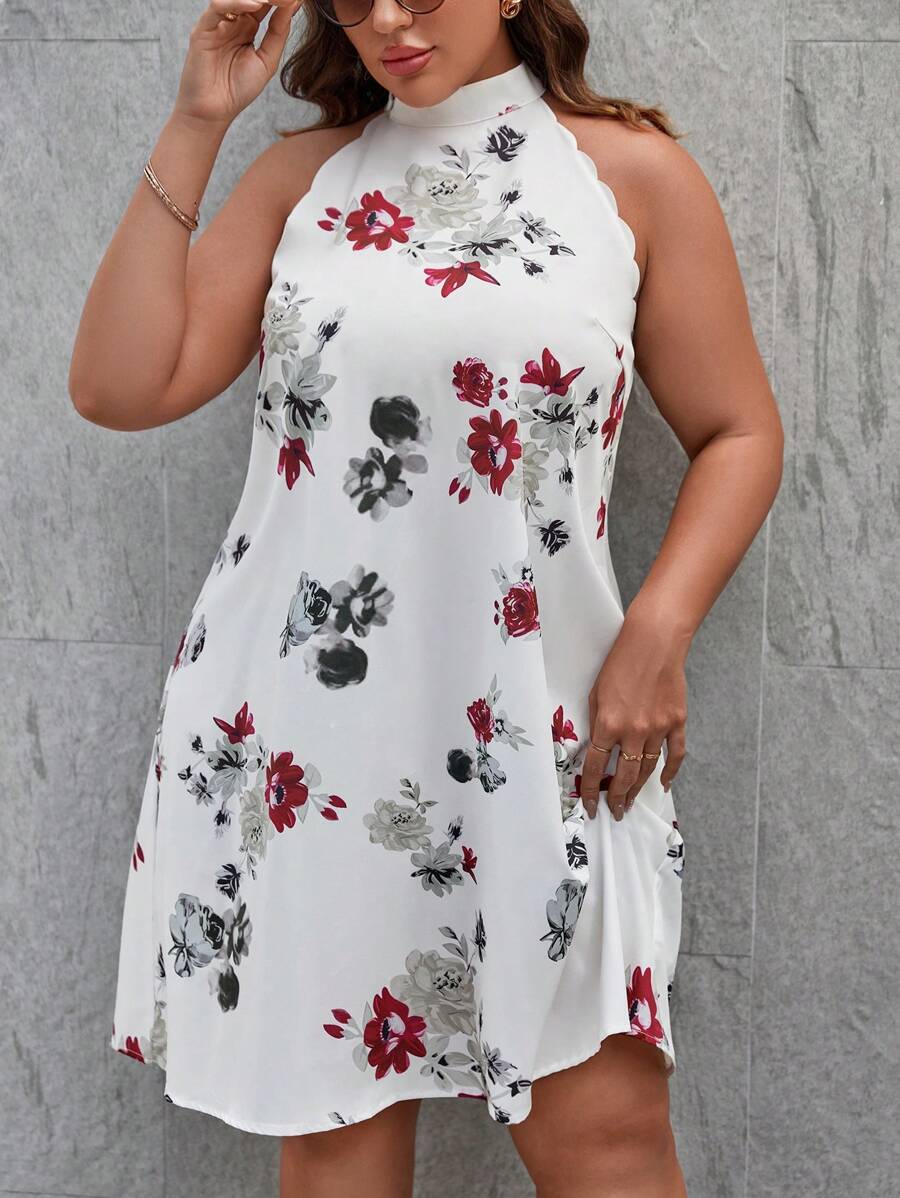 SHEIN LUNE 大碼印花繞頸連衣裙 - 彩色 - 查看 1