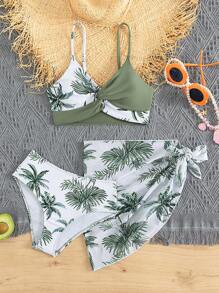 Sparklyn 少女热带印花比基尼套装搭配沙滩裙夏日海滩