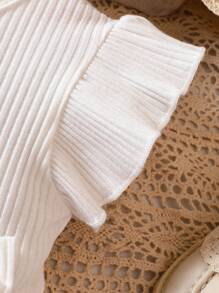 Baby Bow Front Ruffle Trim Mesh Overlay Dress - White - View 3