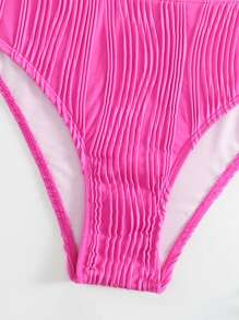 Ruffle Trim One Shoulder Bikini Set Summer Beach - Hot Pink - View 6