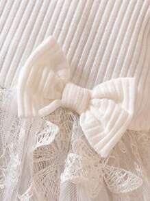 Baby Bow Front Ruffle Trim Mesh Overlay Dress - White - View 5