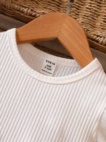 Baby Bow Front Ruffle Trim Mesh Overlay Dress - White - View 6