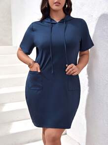 SHEIN Essnce Đầm Plus Size Dây kéo Túi màu trơn Giải trí - Màu xanh hải quân - Xem 3