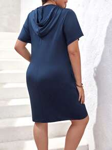 SHEIN Essnce Đầm Plus Size Dây kéo Túi màu trơn Giải trí - Màu xanh hải quân - Xem 4