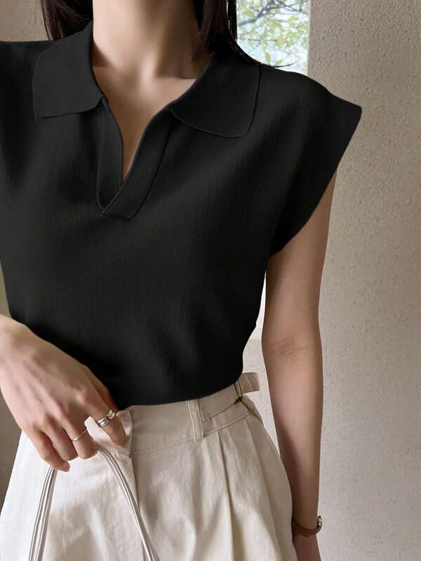 Dazy-Less Solid Cap Sleeve Knit Top
