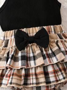 Baby Girl Halter Top & Plaid Bow Front Layered Ruffle Shorts - Multicolor - View 5