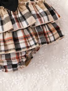 Baby Girl Halter Top & Plaid Bow Front Layered Ruffle Shorts - Multicolor - View 6