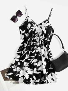 SHEIN LUNE Jumpsuits Plus Size Trọn gói Hoa Tất cả trên in Boho - Đen và trắng - Xem 1