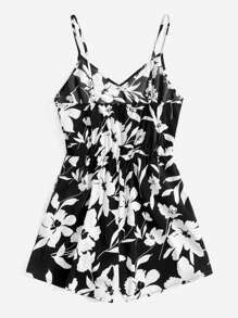 SHEIN LUNE Jumpsuits Plus Size Trọn gói Hoa Tất cả trên in Boho - Đen và trắng - Xem 2