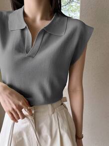 Dazy-Less Solid Color Sleeveless Knit Top, Business Casual Style - Grey - View 1