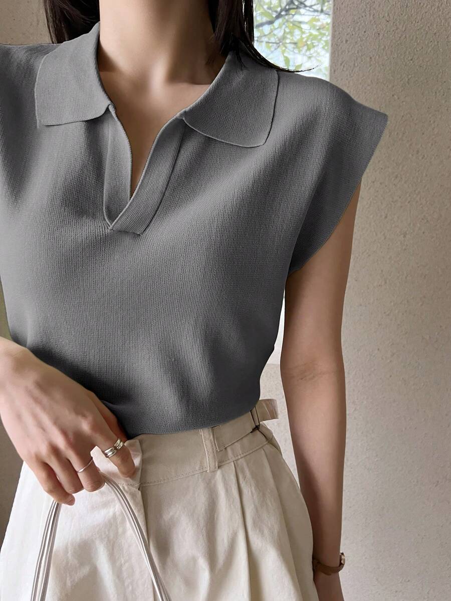 Dazy-Less Solid Color Sleeveless Knit Top, Business Casual Style - Grey - View 1