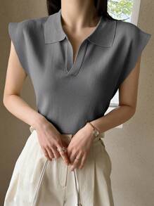 Dazy-Less Solid Color Sleeveless Knit Top, Business Casual Style - Grey - View 3