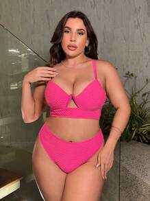 SHEIN Conjunto De Bikini Push-up Con Corte De Talla Grande Para Playa De Verano - Rosa Fucsia - Ver 5