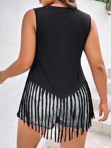 SHEIN Holidaya Áo hai dây Plus Size mép Lá thư Loại bướm Giải trí - màu đen - Xem 2
