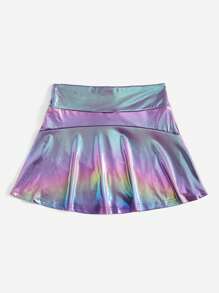 SHEIN ICON Holographic PU Leather Flare Skirt - Purple - View 2