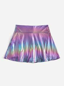 SHEIN ICON Holographic PU Leather Flare Skirt - Purple - View 3