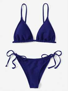 SHEIN Swim 素色三角形側繫帶比基尼泳裝