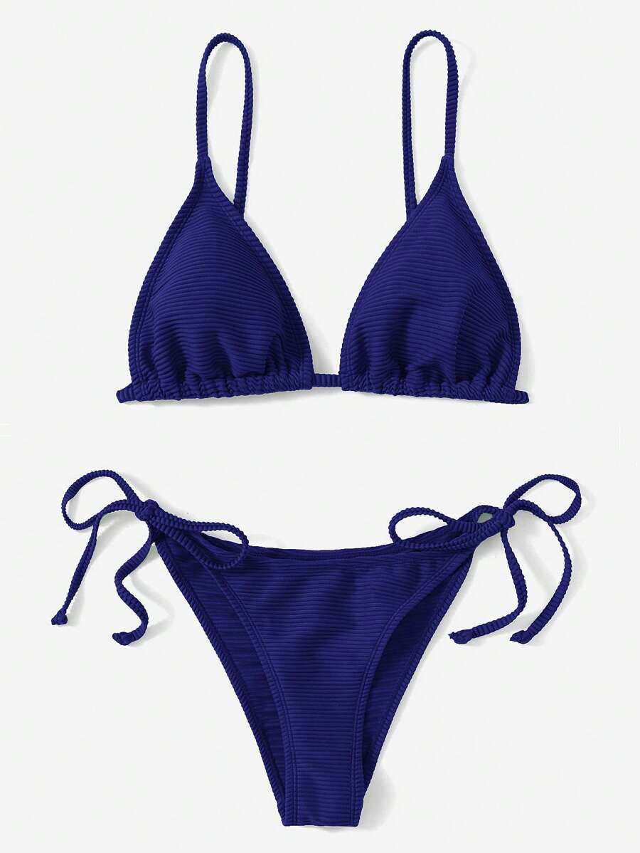 SHEIN Swim 素色三角形側繫帶比基尼泳裝