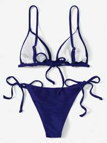 SHEIN Swim 素色三角形側繫帶比基尼泳裝