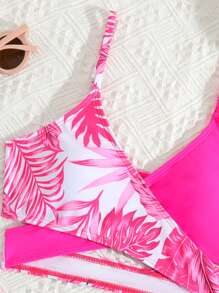 Tween Girl 热带印花裹身比基尼套装 夏日海滩 - 彩色 - 查看 3