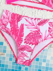 Tween Girl 热带印花裹身比基尼套装 夏日海滩 - 彩色 - 查看 4