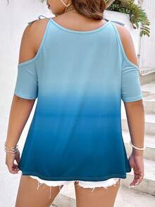 SHEIN LUNE Áo thun Plus size Thắt nút Ombre Giải trí - Màu xanh lam - Xem 2