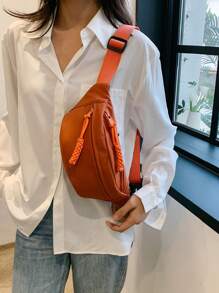極簡風格腰包橘色休閒可調整肩帶 - 橘色 - 查看 3