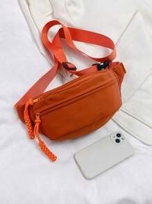極簡風格腰包橘色休閒可調整肩帶 - 橘色 - 查看 6