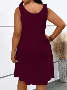 SHEIN LUNE Plus Solid Knot Shoulder Dress - Burgundy - View 2