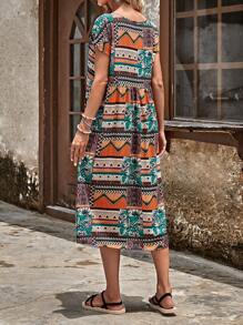 EMERY ROSE Geo Print Batwing Sleeve Dress - Multicolor - View 2