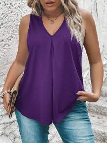SHEIN LUNE Plus Solid V Neck Tank Top