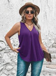 SHEIN LUNE Plus Solid V Neck Tank Top