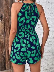 Breezaya Allover Print Halter Neck Tie Back Romper - Green - View 2