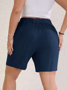 SHEIN LUNE Plus Plicated Detail Shorts - Navy Blue - View 2