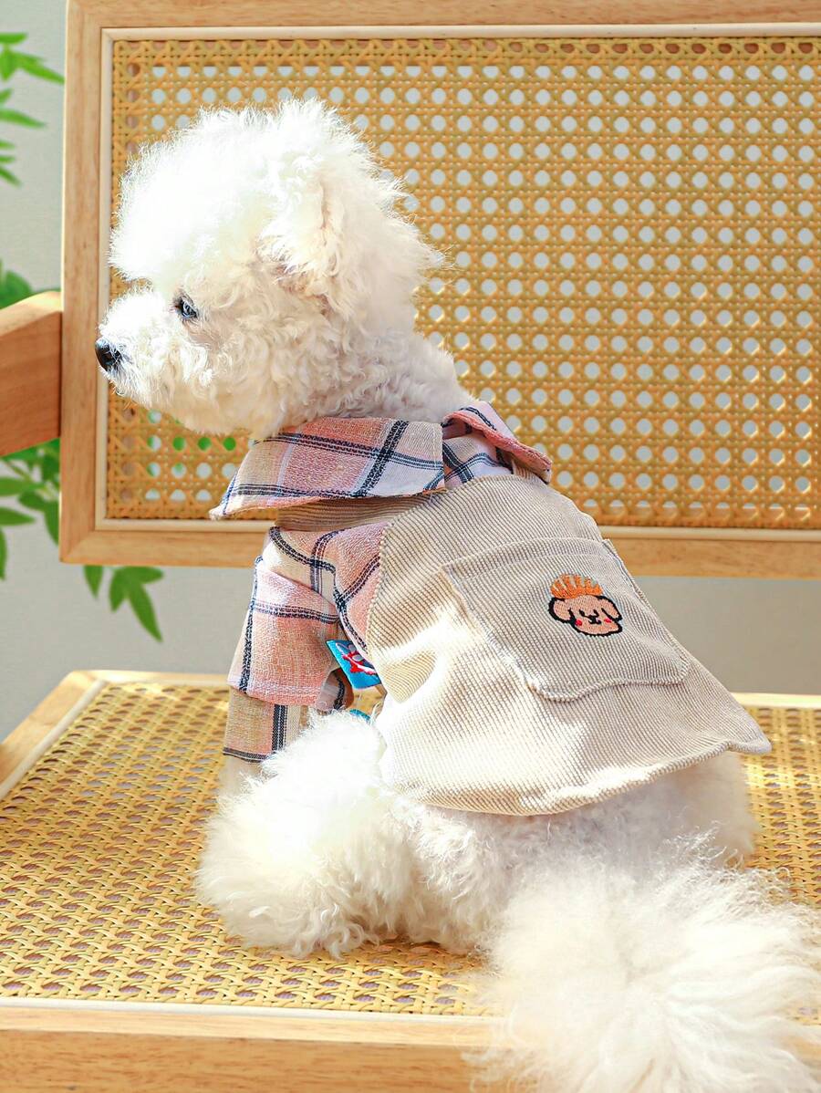 1入組格紋印花寵物洋裝適用於狗狗和貓適合夏天 - 粉色 - 查看 1