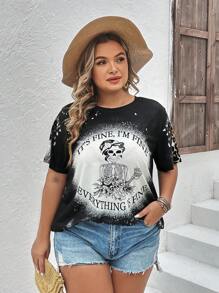 SHEIN LUNE Plus Skeleton & Slogan Graphic Tee