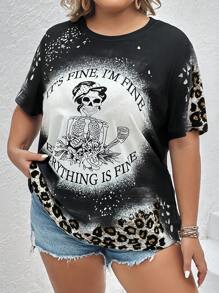 SHEIN LUNE Plus Skeleton & Slogan Graphic Tee