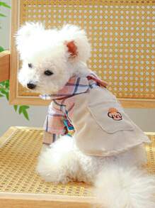 1入組格紋印花寵物洋裝適用於狗狗和貓適合夏天 - 粉色 - 查看 5