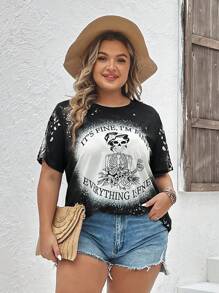 SHEIN LUNE Plus Skeleton & Slogan Graphic Tee