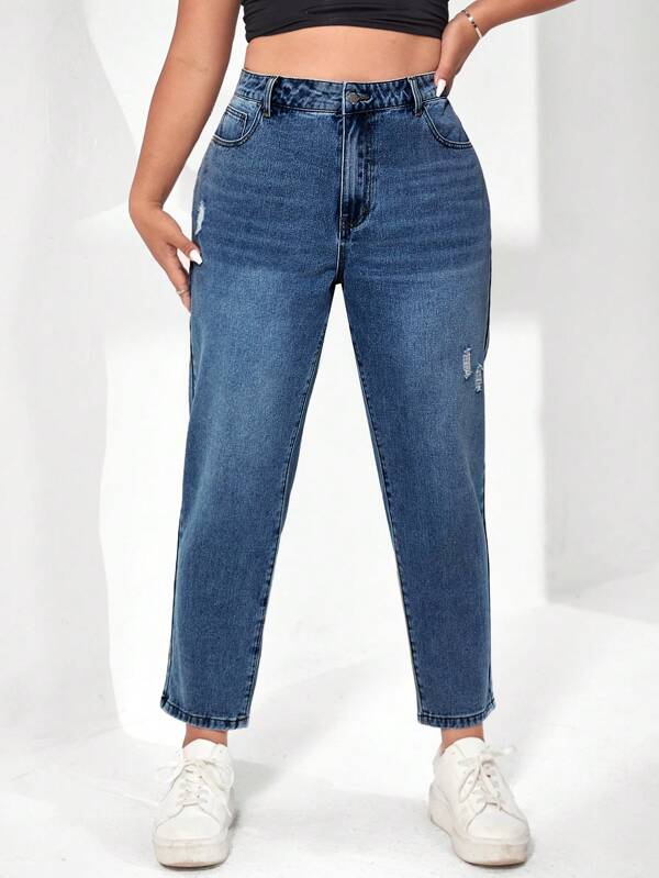 SHEIN ICON Plus Ripped Mom Fit Jeans
