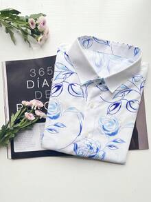 Manfinity Homme Men Floral Print Shirt Without Tee - White - View 5