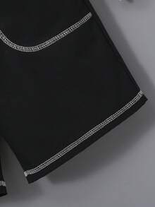 SHEIN Quần Short Trai Túi màu trơn Giải trí - màu đen - Xem 4