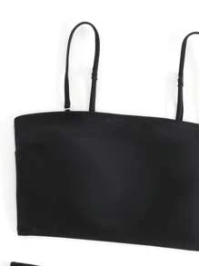 Swim Vcay Summer Beach Solid Split Hem Bikini - Black - View 5